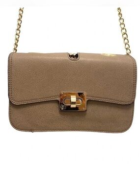 Purse Crossbody Bag Faux Vegan Leather Multi Pockets Chain in Tan Nude 6.5X9
